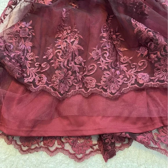 NWT Lulus A Love to Remember Wine Red Lace Backless Skater Dress - Size XS - Picture 11 of 11